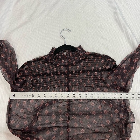 Maurices Black Pink Mesh Floral Sheer Mock Neck Blouse - Picture 5 of 6